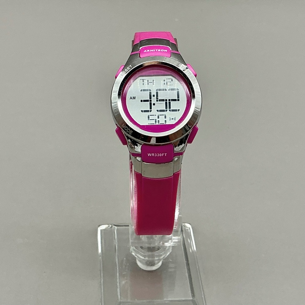 Armitron Watch Womens Pro Sport Digital Pink Resin 27mm Water Resistant Day Date